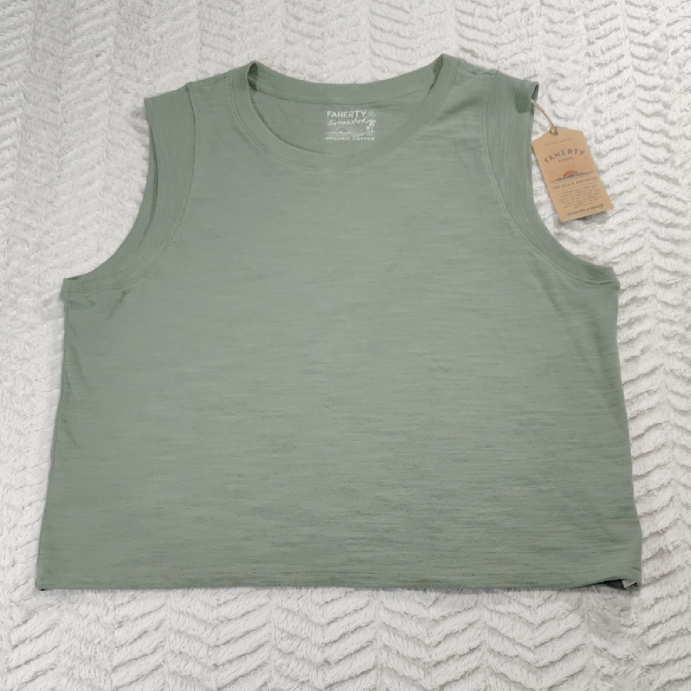 522. Faherty Sunwashed Slub Muscle Tank | Color: Sage Creek - Picture 8 of 8